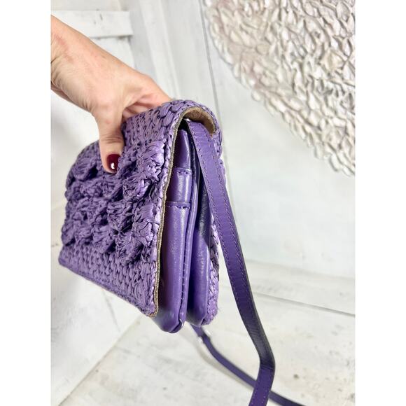 Patricia Nash Penley Raffia Straw Violet Flap Adjustable Crossbody Bag - Picture 4 of 13